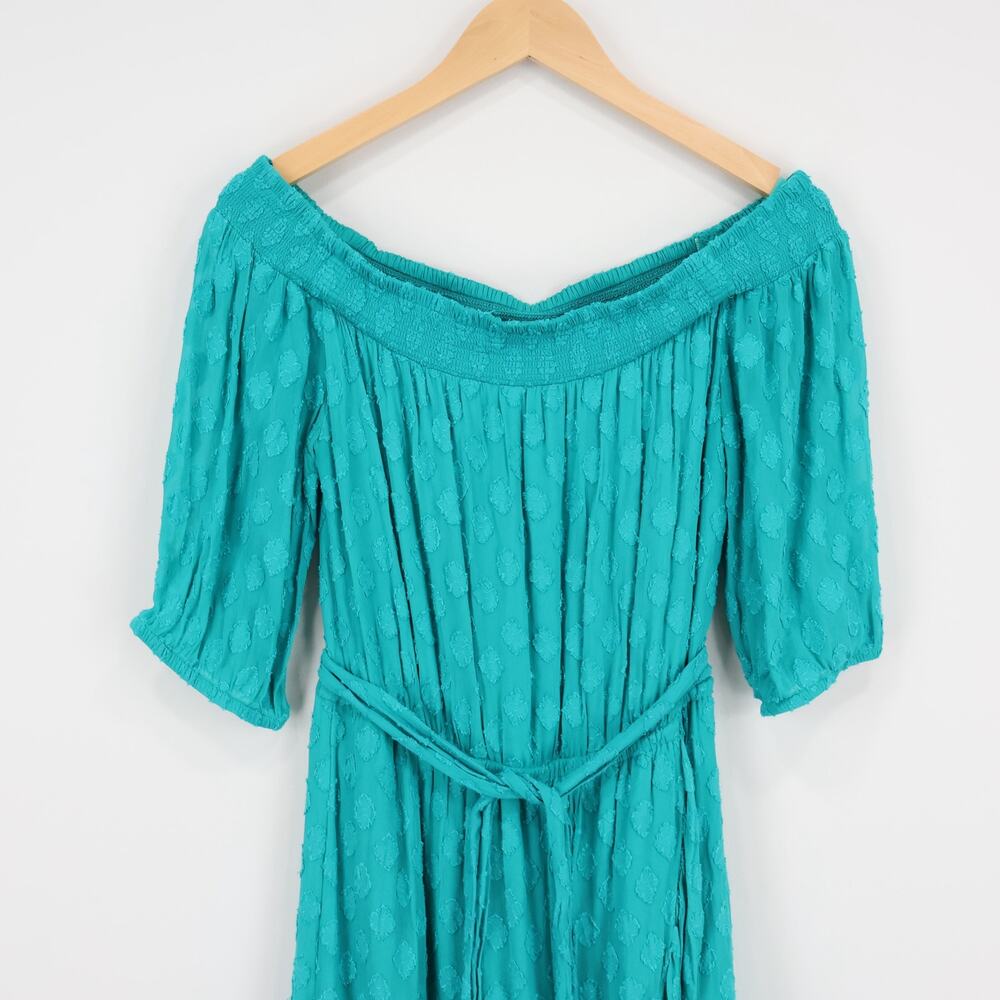 Lilly Pulitzer Off Shoulder Rochelle Dress Romper With Belt Water Lily Green M - Picture 3 of 6